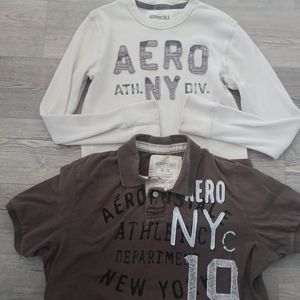AEROPOSTALE MENS SHIRT LOT XL POLO & LG THERMAL AGED LOOK